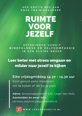 Sfeerimpressie van Mindfulness oefengroep 'Ruimte voor jezelf' bij  Leger des Heils Utrecht